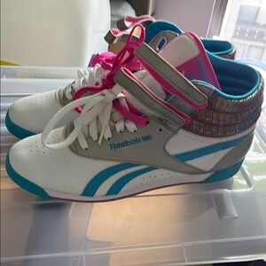 Reebok Blue and White Sneakers with Retro Low-Top Design